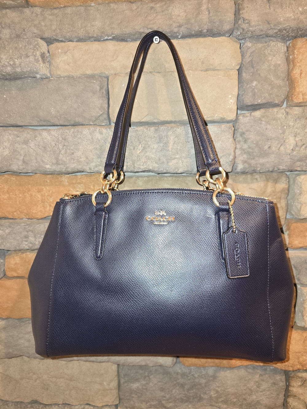 COACH F36637 Christie Carryall Dark Navy Blue Crossgrain Leather Gold Hardware